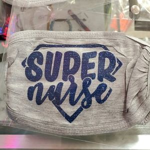 Womens Super Nurse Gray Navy Glitter Cotton Face Mask